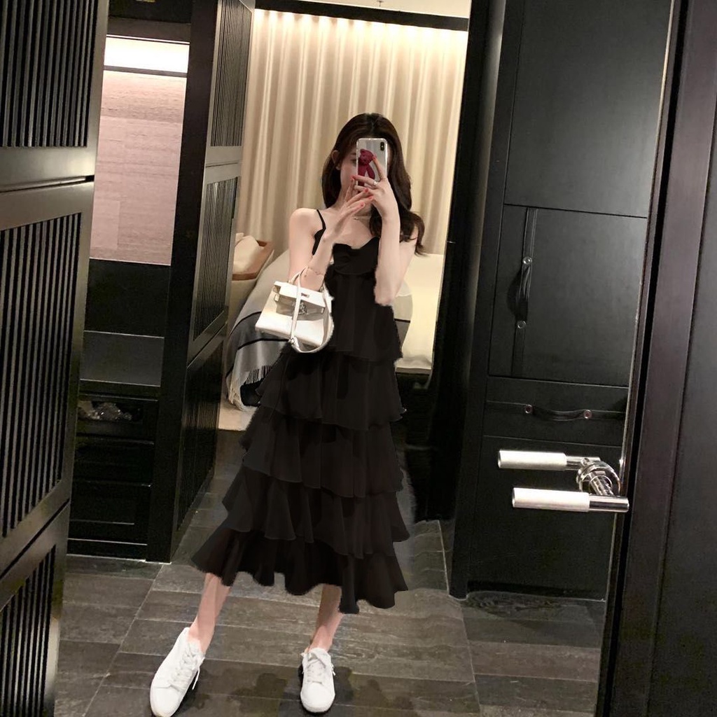 Đầm Midi Hai Dây Cổ Chữ V Thời Trang Mùa Hè 2022 Mới Dành Cho Nữ