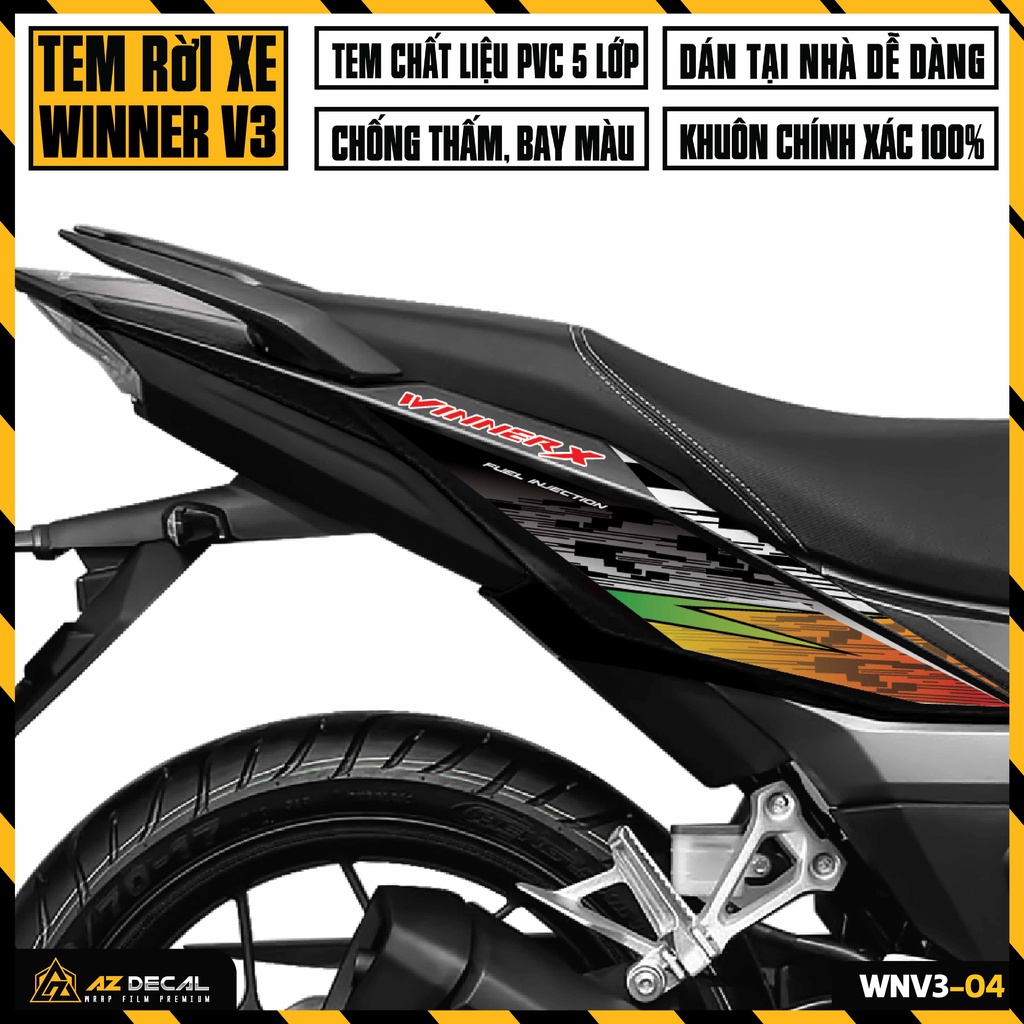 Decal Chế Xe Winner V3 Hiệu Ứng Bắt Mắt | WNV3-04 | Tem Rời Cao Cấp Dán Xe Winner X 2022 Màu Đen Đỏ Trắng Xám