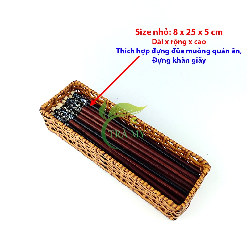 Khay chữ nhật dài nhựa mây đan đựng bánh mì, rổ nhựa mây đan chữ nhật dài dựng dụng cụ - Mây Tre Trà  My