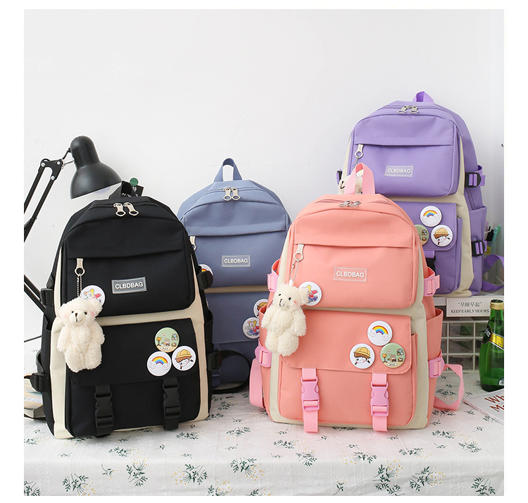 Bộ 4 món ba lô + túi đi học JASMIN NOIR canvas đựng sách và laptop thời trang harajuku 2021 cho các cô gái tuổi teen