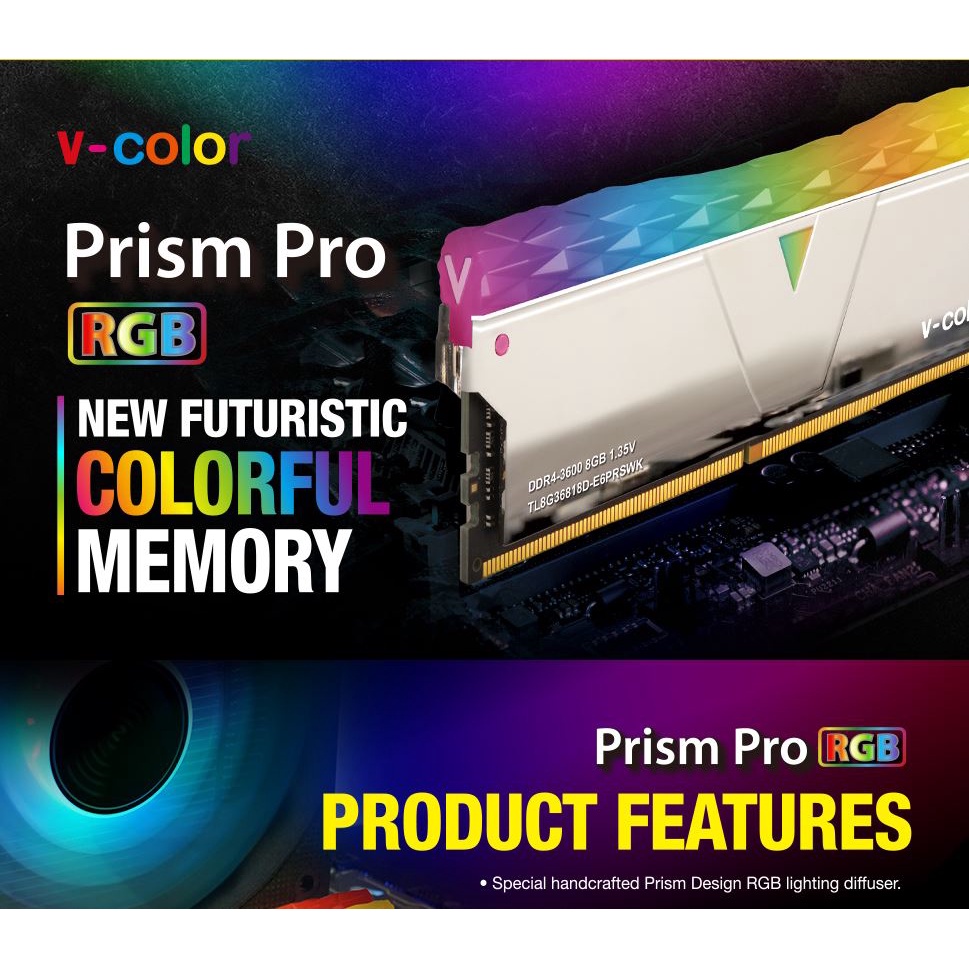 [Mã BMBAU300 giảm 10% đơn 499K] Ram V-Color DDR4 16GB 3200MHz Prism Pro RGB - Màu Trắng