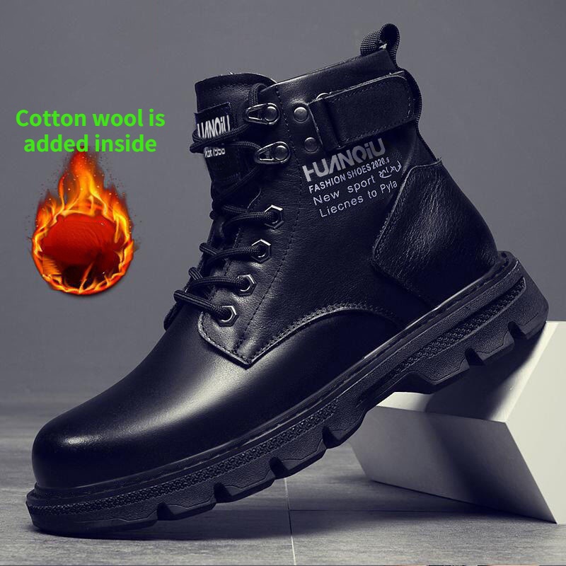 Giày Bốt Martin Da Thật Cổ Cao Lót Nhung Ấm Áp Thời Trang Mùa Đông Cho Nam