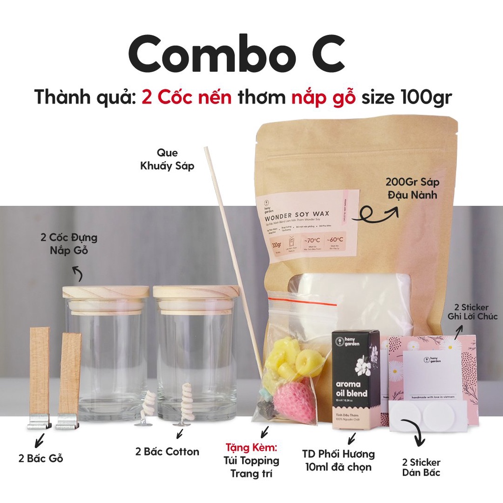 Combo Tự Làm Nến Thơm 100 Gram Dùng Tinh Dầu Thơm Phối Hương Cao Cấp Heny Garden – Kho Nguyên Liệu Làm Nến Thơm