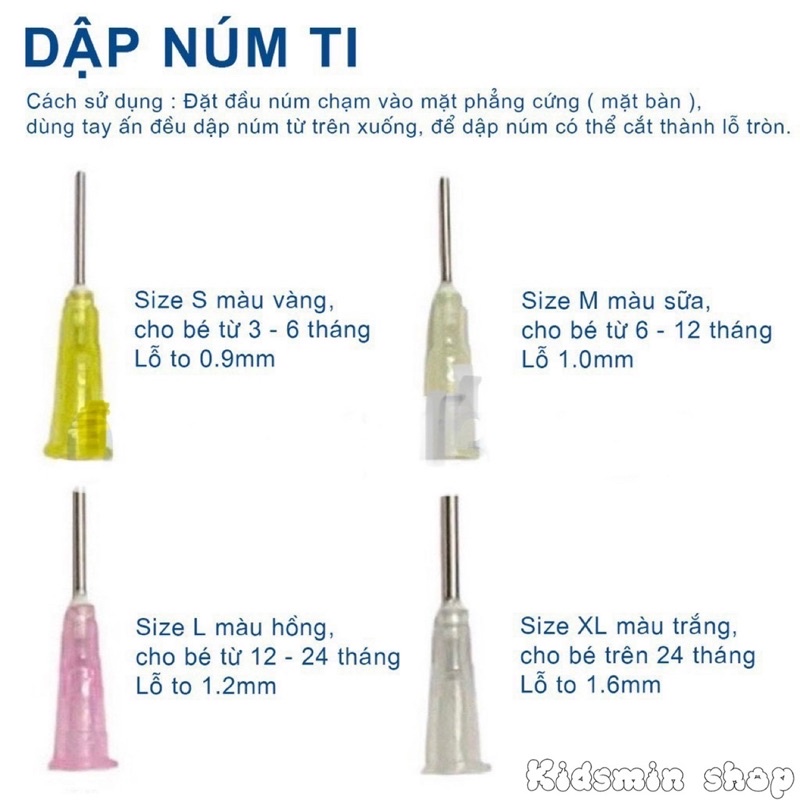 Kim dập lỗ dụng cụ đục lỗ núm ty bình sữa đủ 4 size theo tháng tuổi