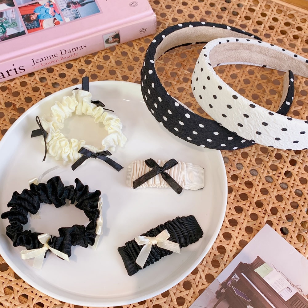 Băng Đô Cài Tóc Phối Nơ Xếp Ly Phong Cách Công Chúa Nhật Bản Cho Nữ