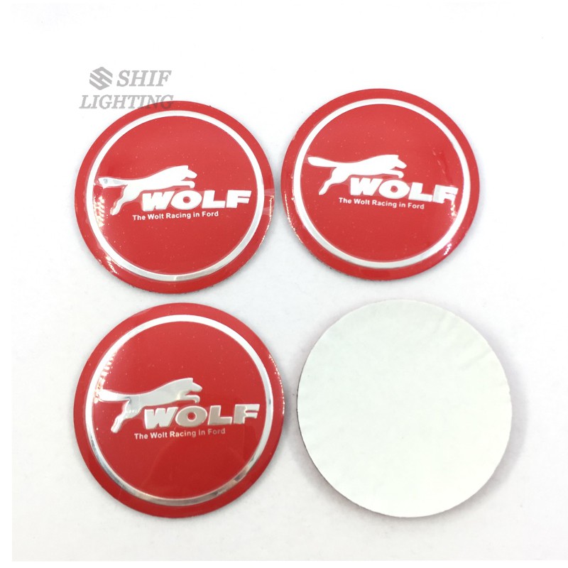 Bộ 4 miếng dán nắp giữa lốp xe hơi bằng hợp kim nhôm cao su họa tiết chữ Wolf đẹp mắt 56mm