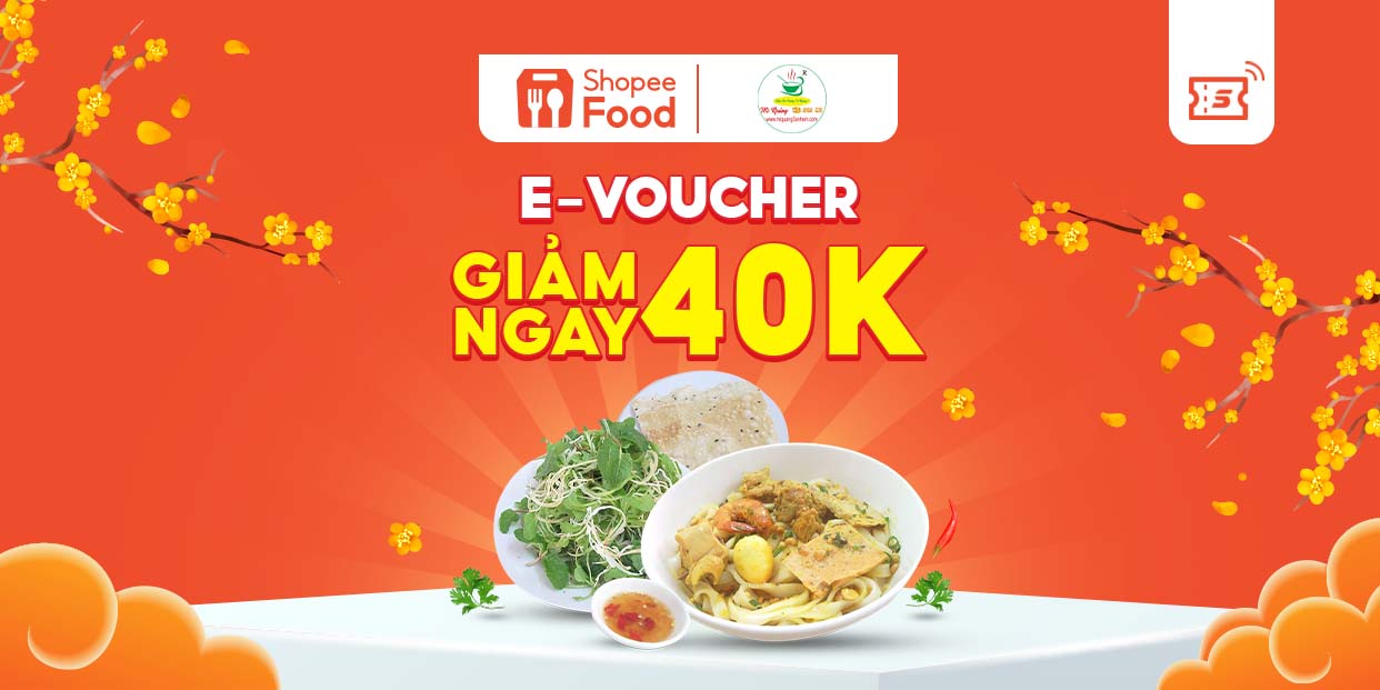 Mã giảm giá 40k cho đơn từ 100k Mì Quảng 3 Anh Em ShopeeFood tại ứng dụng Shopee