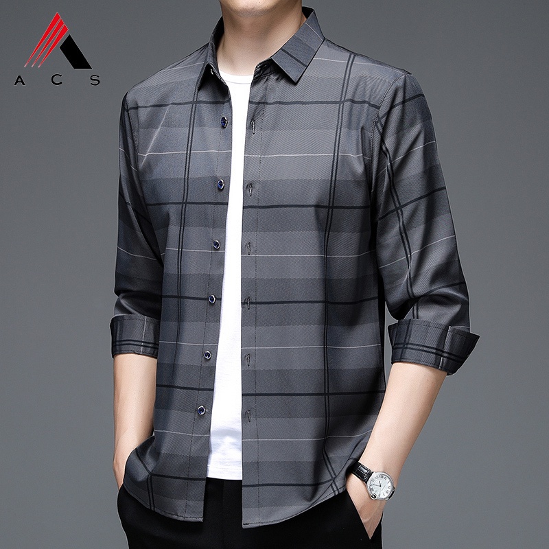 Áo sơ mi tay dài sọc ca rô thời trang công sở cho nam với 5 màu lựa chọn