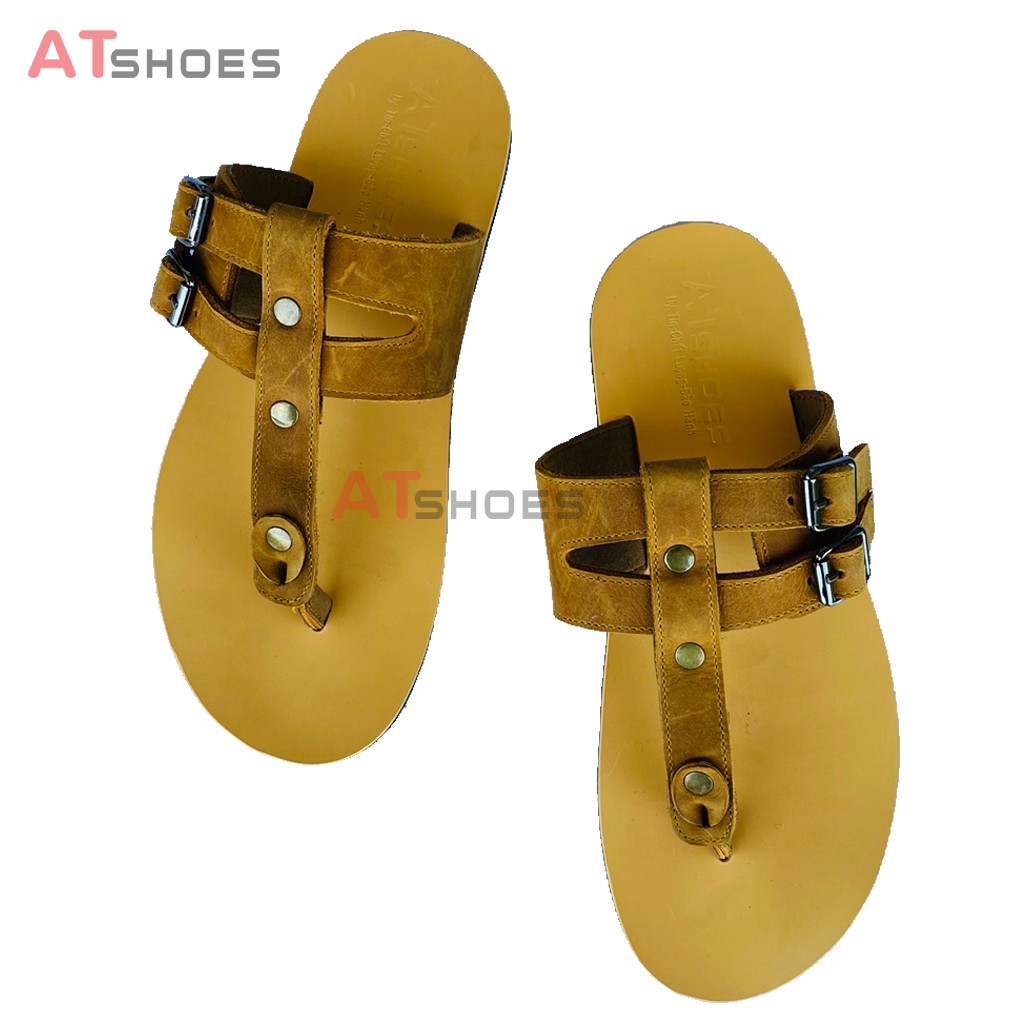 Dép Kẹp Nam Da Bò Dép Xỏ Ngón Cao Cấp Chống Nước Thời Trang Atshoes XNAT11(Đen- Nâu)