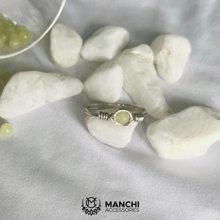 Nhẫn đá Lemon Jade handmade dây màu bạc