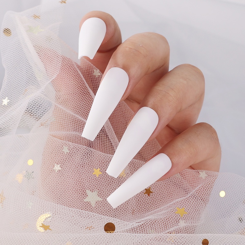 [Hàng mới về] Set 24 móng tay giả 12 kích thước màu trơn che phủ toàn bộ móng