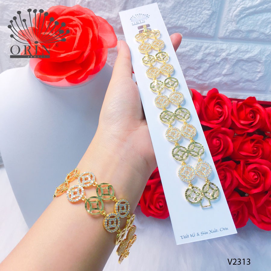 Vòng tay nữ, lắc tay nữ kim tiền dạng bản tài lộc may mắn đính đá thiết kế cao cấp Orin V2313