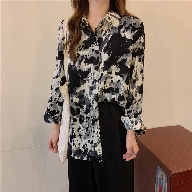 SUXI Áo sơ mi chiffon tay dài dáng rộng phong cách retro thời trang cho nữ