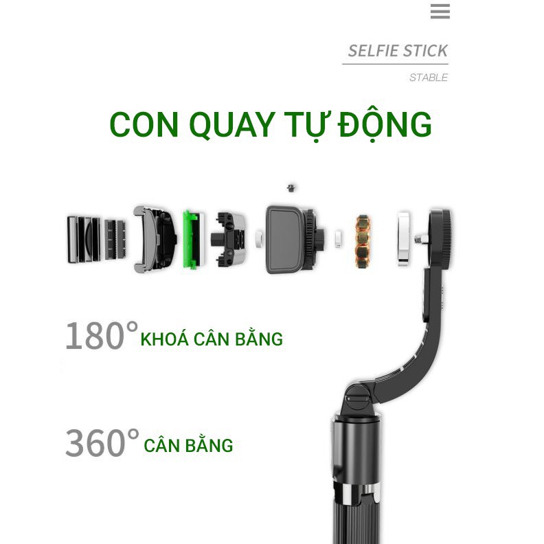 Tay Cầm Chống Rung Điện Tử Gimbal L08 L09 Có Bluetooth -Có Chân Đỡ Tự Đứng - Kéo Dài Tới 86cm