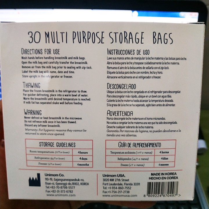 Túi trữ sữa đa năng Unimom Hàn Quốc hộp 30 túi 100ml