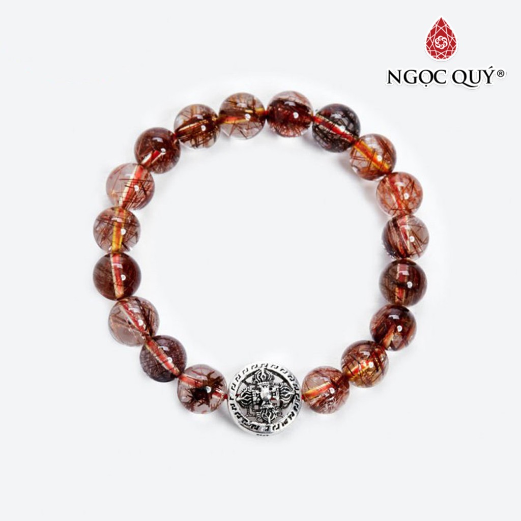 Vòng TA tóc đỏ phối bánh xe pháp luân bạc hạt 10mm - Ngọc Quý