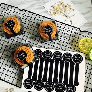 Stickers tem dán handmade hình chữ nhật màu đen trắng 10 stickers/ tấm