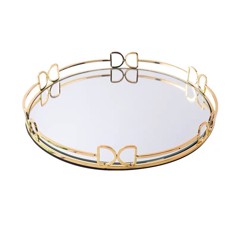 KHAY TRÒN / KHAY CHỮ NHẬT MẶT KÍNH ĐEN VIỀN MẠ VÀNG CAO CẤP - KHAY DECOR PHONG CÁCH BẮC ÂU
