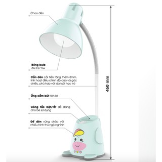 Đèn học chống cận RẠNG ĐÔNG kèm bóng LED 5W tiết kiệm điện năng, bảo vệ thị lực, chip SAMSUNG bảo hành 12 tháng