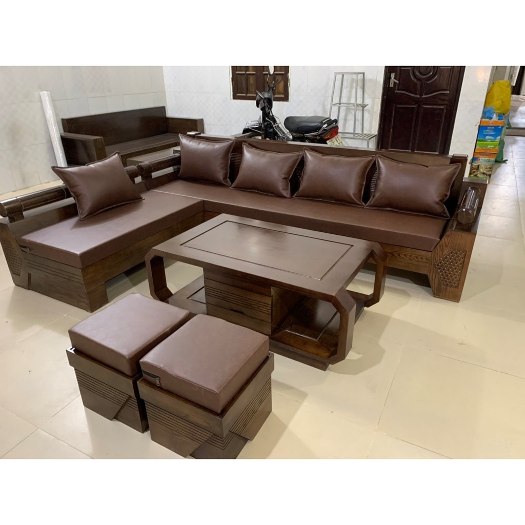 SOFA GỖ KÈM ĐỆM DA, NỈ TÙY CHỌN CAO CẤP