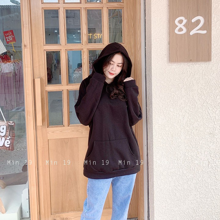 Áo hoodie nữ cute nỉ bông form rộng dày có mũ kiểu unisex oversize dấu quần màu đỏ đen trắng nâu thời trang Hàn Quốc | BigBuy360 - bigbuy360.vn