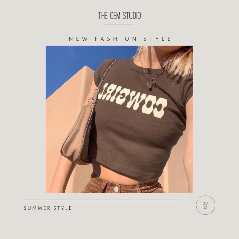 Áo croptop nữ“Cowboy” cổ tròn S/M chất cotton thấm hút mồ hôi (Có ảnh thật)