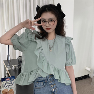 Áo Sơ Mi Tay Phồng Màu Trơn Phong Cách Retro Hàn Quốc Cho Nữ 41332