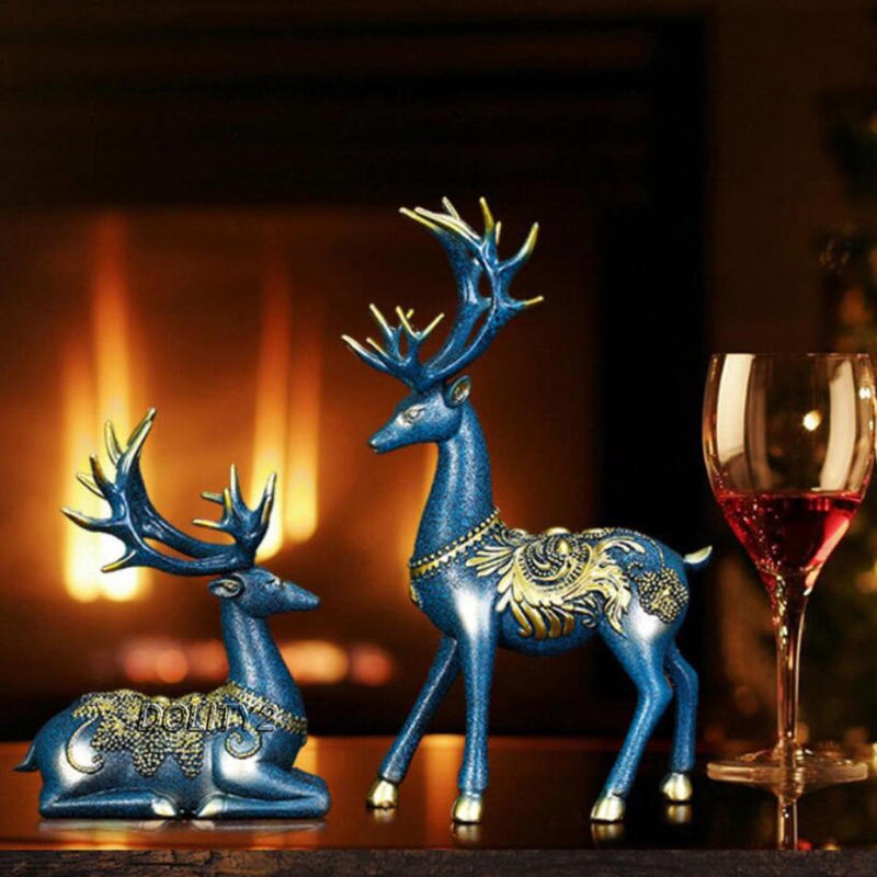 Set 2 Đồ trang trí tuần lộc bằng nhựa resin trang trí nhà cửa/văn phòng