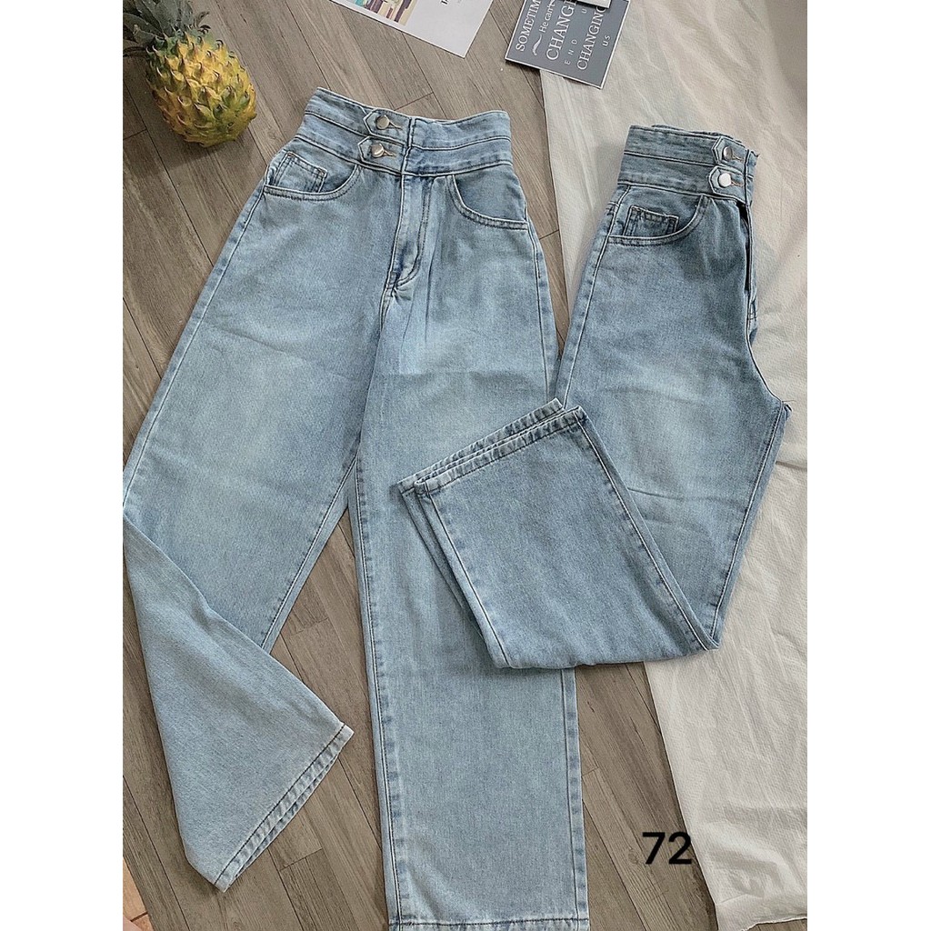 Quần jean baggy nữ bigsize lưng cao ống rộng 2 nút hàng VNXK MS72 thời trang bigsize 2KJean