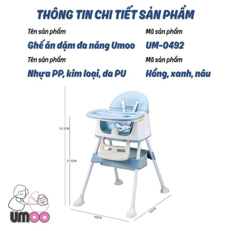 Ghế ăn dặm Umoo mẫu to bản nâng cấp 2021