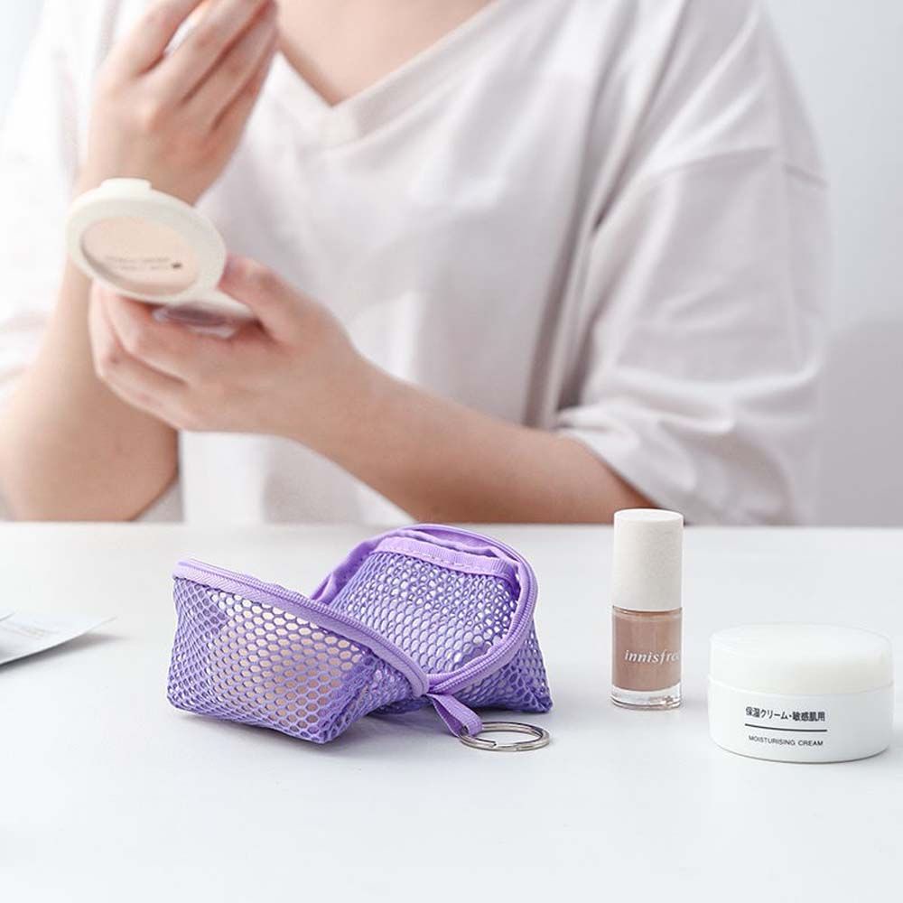 Túi đựng mút trang điểm hình quả trứng mini bằng vải lưới màu trơn thoáng khí VANES1