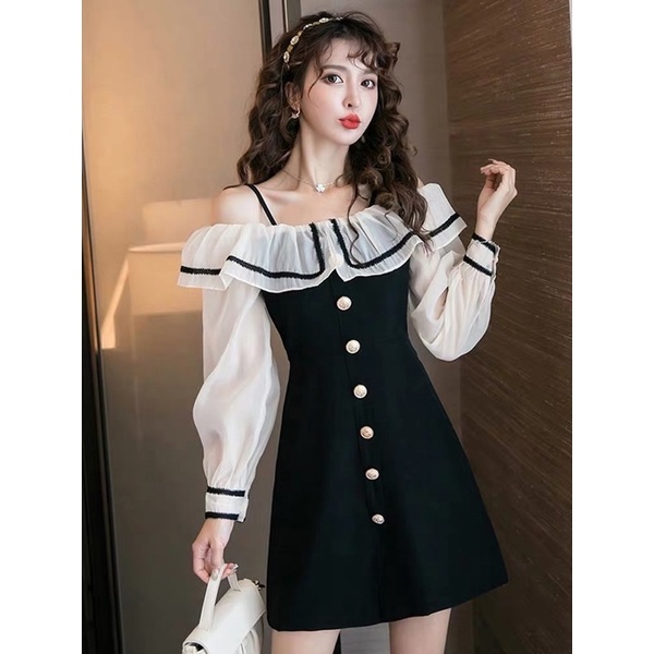 Đầm liền hai dây tay dài