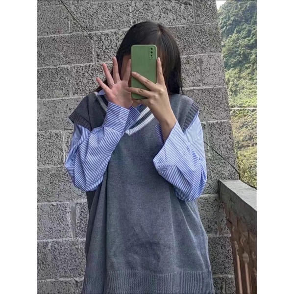 SET ÁO GILE XÁM + SƠMI XANH KẺ SỌC SIÊU HOT- set đồ thu đông siêu hot hàng full size