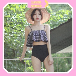 Bộ Đồ Bơi Đi Tắm Biển Nữ Bikini 2 Mảnh áo croptop kẻ caro-2172-DBG4-Nguyễn Trang