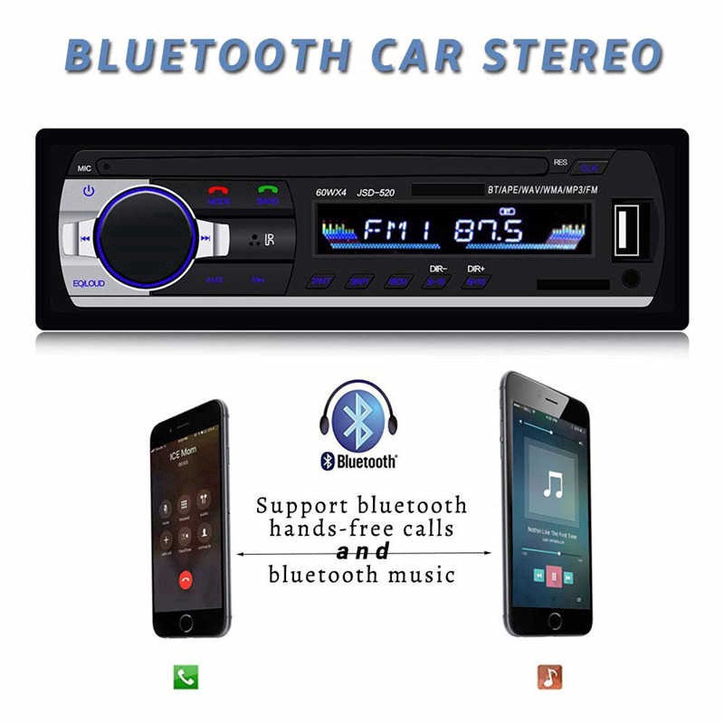 Đầu phát âm thanh nổi trên xe hơi Bluetooth Radio Đầu phát nhạc MP3 FM Radio 12V bluetooth V2.0 JSD-520 Thiết bị đa phương tiện Bluetooth cho xe hơi