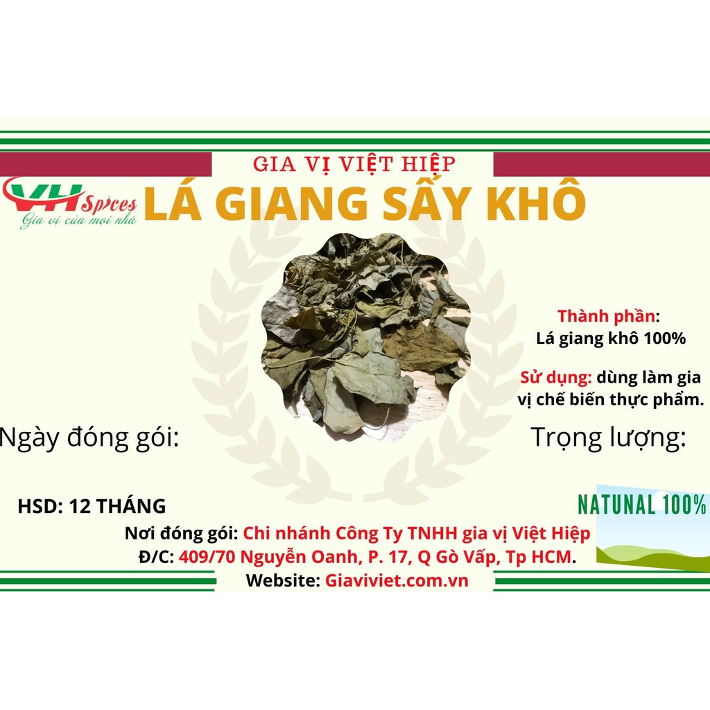 Lá Giang Sấy Khô Túi 1Kg Việt Hiệp