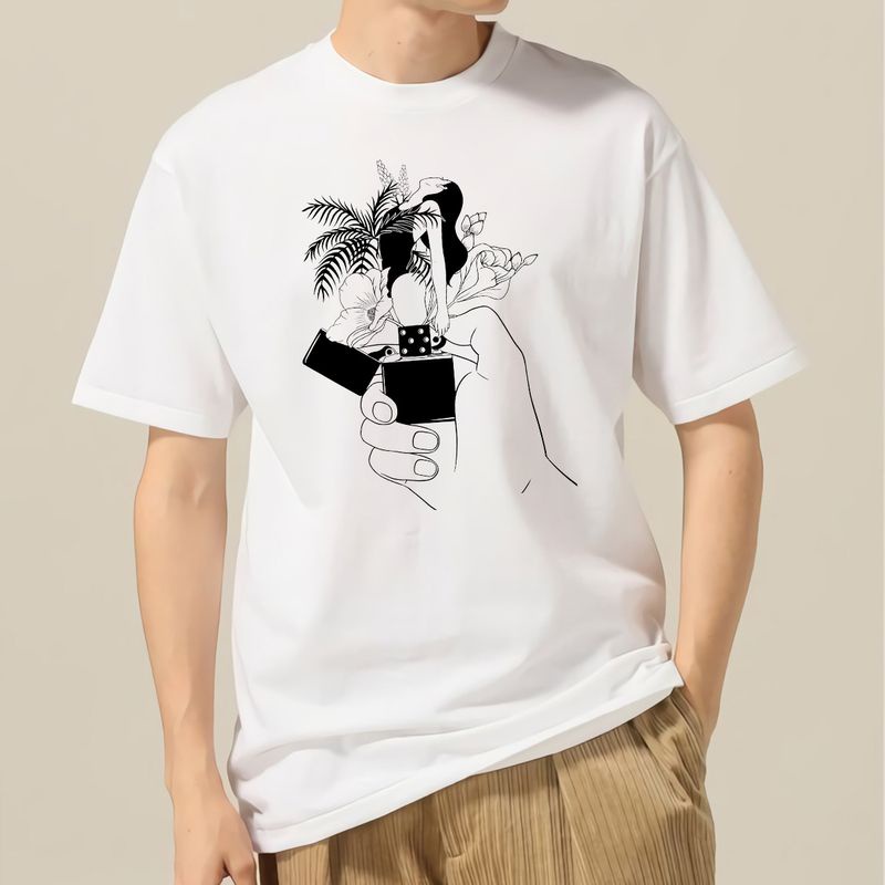 Áo phông nam nữ tay lỡ in hình bật lửa cô gái cực cool size XS-3XL 100% cotton