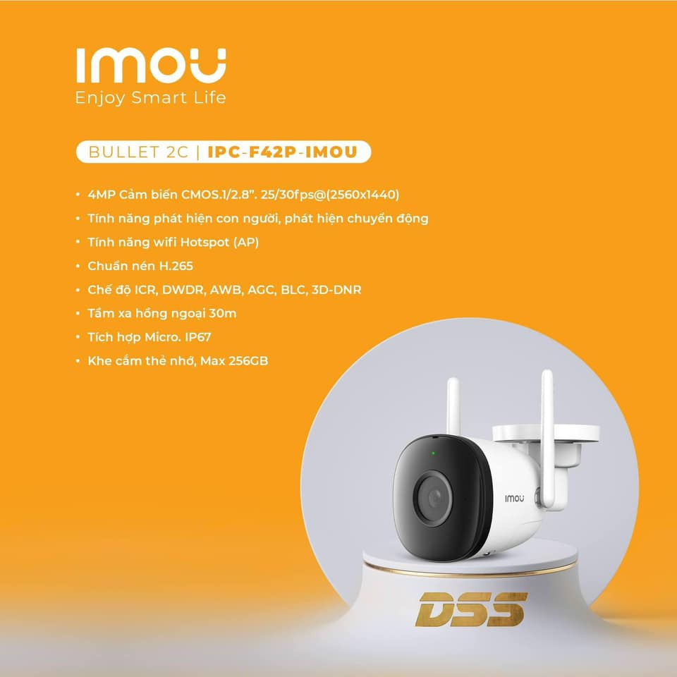 Camera Ip Wifi Thân Trụ Ngoài Trời IPC-F42P IMOU Bullet 2C 4Mp, Tích Hợp Mic Thu Âm, Hồng Ngoại 30m - Hàng Chính Hãng | Shopee Việt Nam