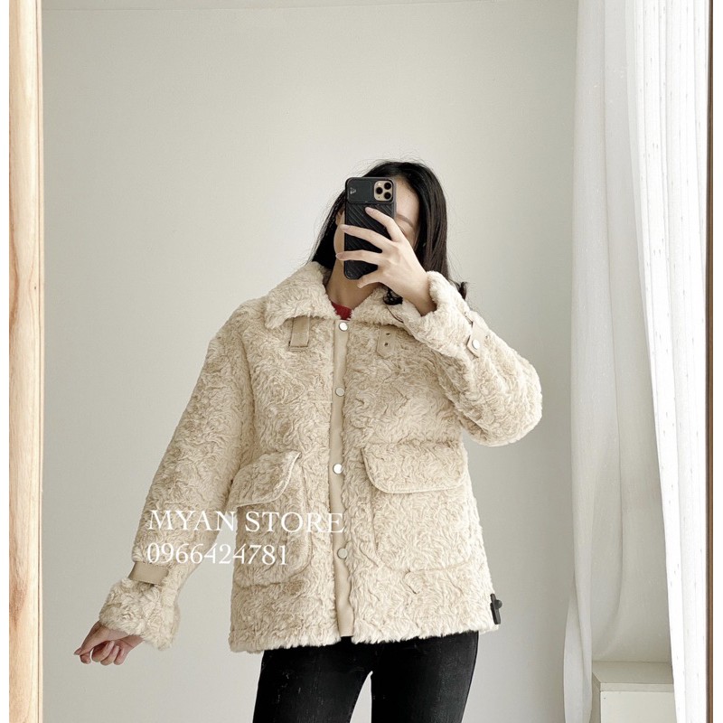 khoác lông cừu viền da A122043