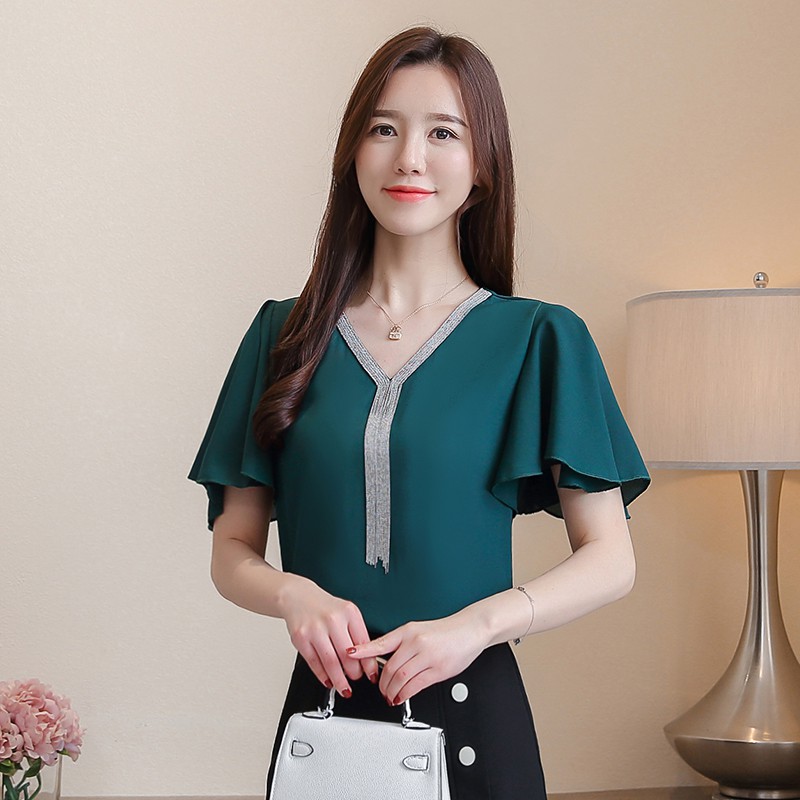 Áo voan ngắn tay phong cách Hàn Quốc thanh lịch dành cho nữ | BigBuy360 - bigbuy360.vn