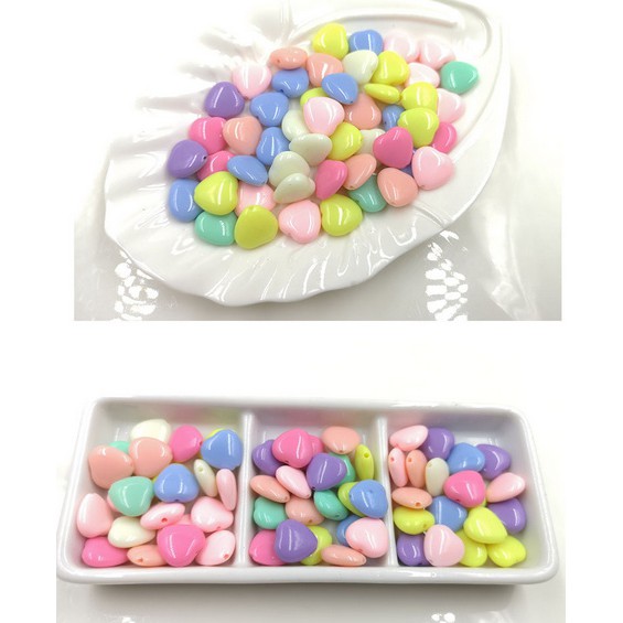 Bộ 30 Hạt Nhựa Hình Trái Tim 14mm Nhiều Màu Làm Trang Sức Thủ Công