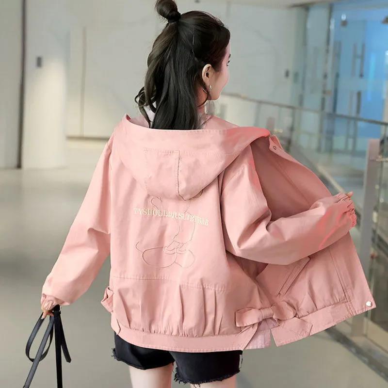 Áo khoác nữ tay dài phối nơ thêu hình chuột Mickey phong cách thời trang mùa thu 2021