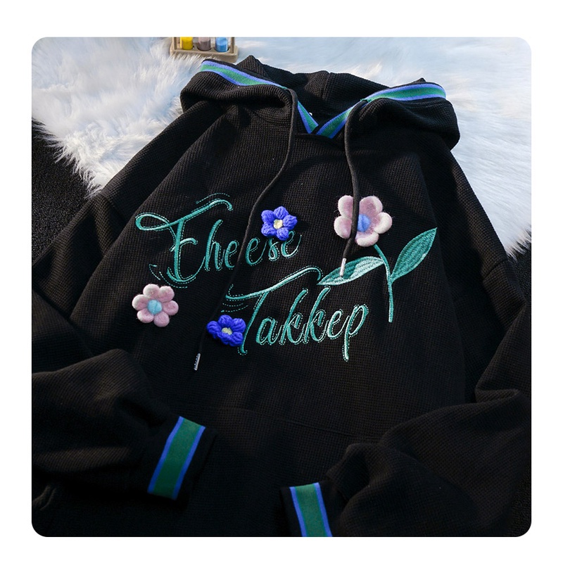 Áo hoodie dáng rộng thêu họa tiết thời trang phong cách cá tính