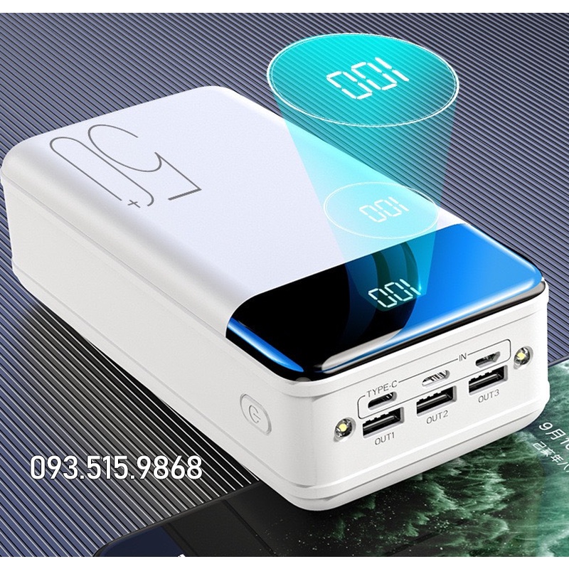Sạc Dự Phòng 50000 mAh Dung Lượng Lớn, 2 Đèn Led Hiển Thị Pin,3 Cổng Sạc USB Hàng Chính Hãng Power Bank