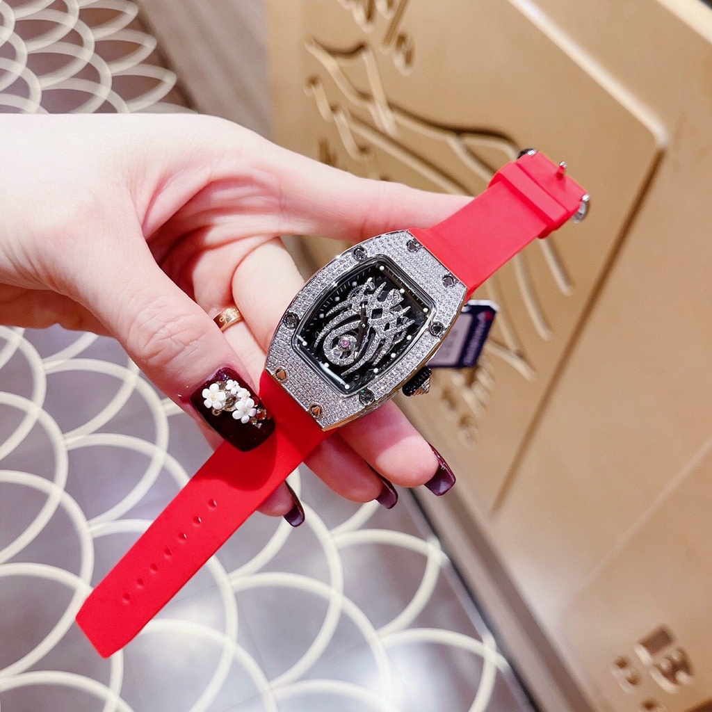 Đồng Hồ Nam Nữ Hanboro Nam Máy Automatic, Nữ Máy Pin , Dây Cao Su Màu Đỏ , Size 36mm/48mm