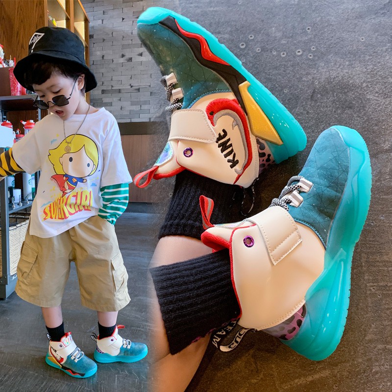 Giày thời trang trẻ trung cá tính🔥Giày da bóng rổ cổ cao chống thấm nước cho bé trai 4-13 tuổi