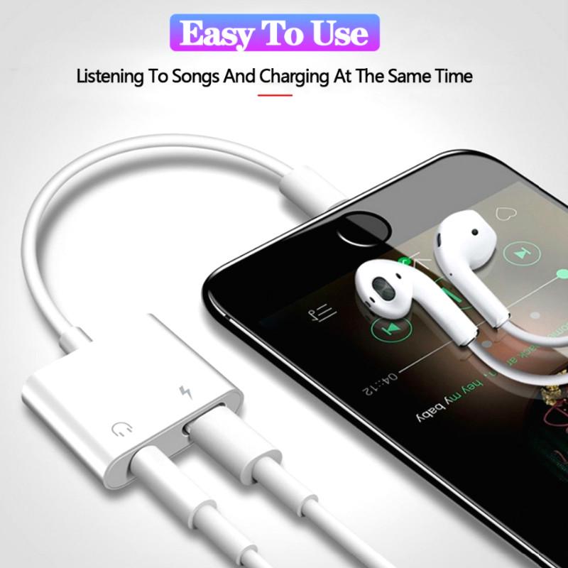 Headphone Adapter 2 In 1 Audio Adapter Charging Earphone Cable for IPhone 12 11 Pro Max Aux Jack Headset for Lightning To 3.5 Mm Headphone Splitter