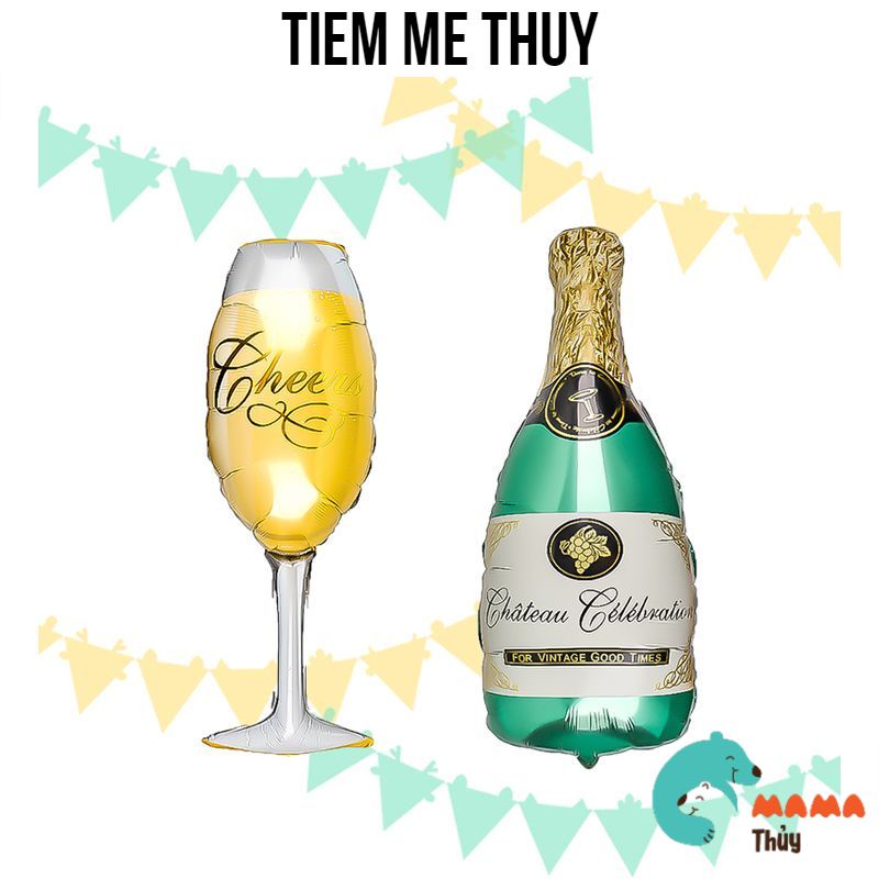 Bong bóng tráng nhôm hình ly và chai champagne size đại