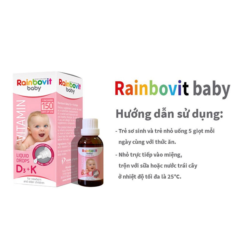 VITAMIN D3 + K RAINBOVIT BABY 30ML - NHẬP KHẨU BA LAN