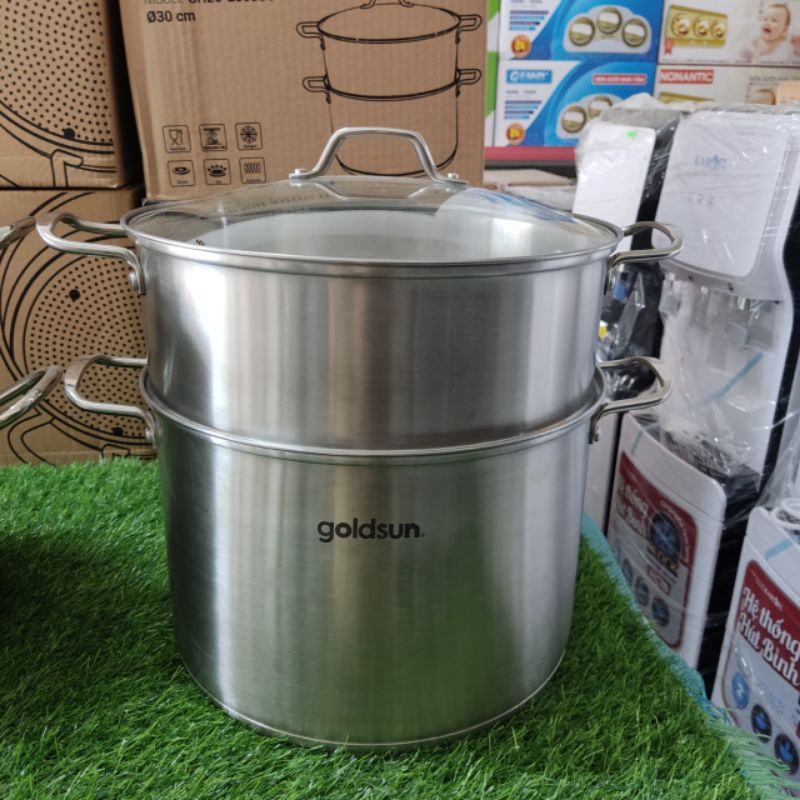 Bộ xửng hấp,nồi hấp inox GOLDSUN 3 đáy size30 GH26-2303SG,HT COOK 1 đáy size 28 cm